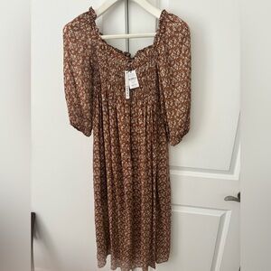 CAARA Brown Floral Boho Midi Dress